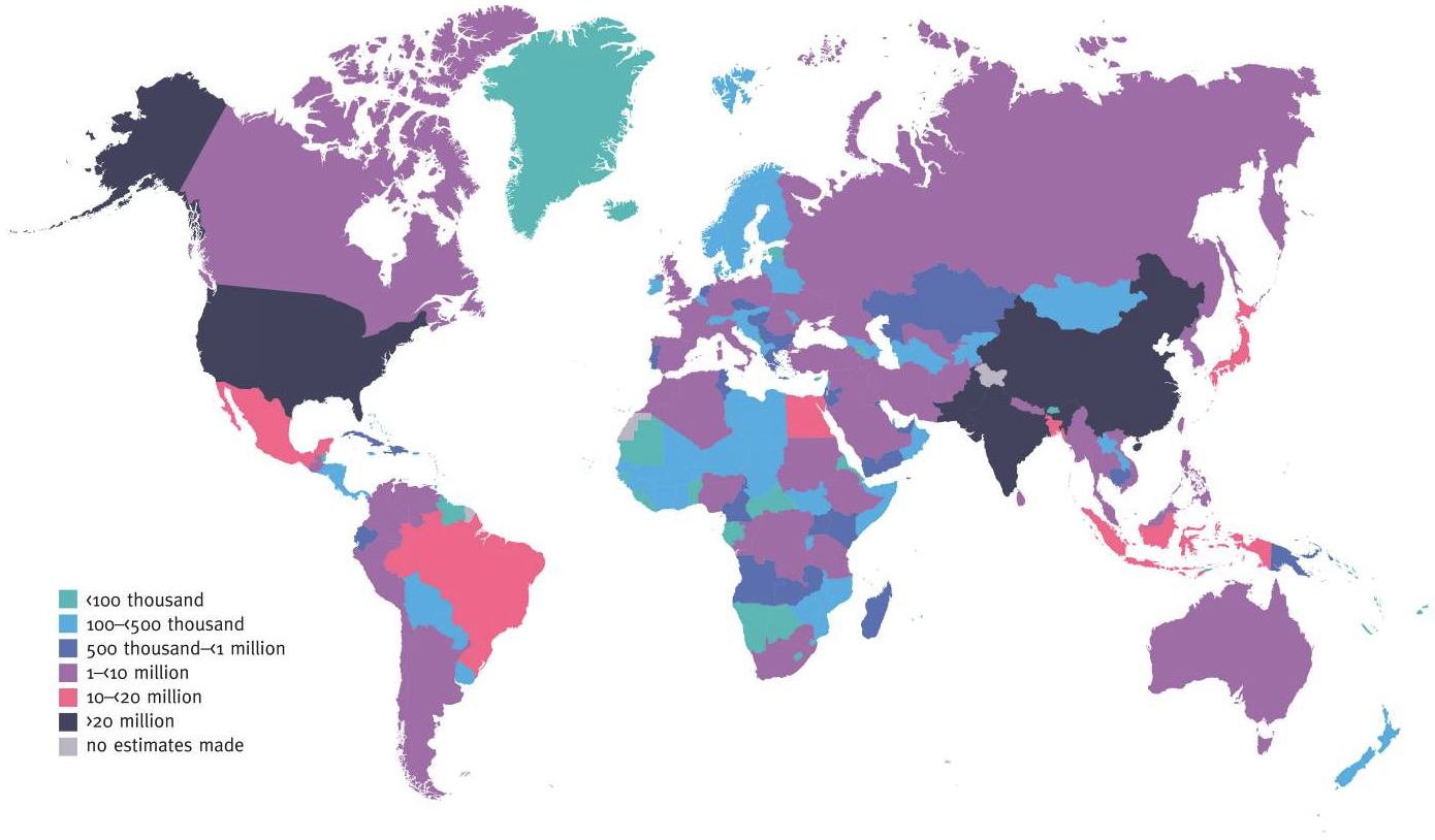 Estimated total number of adults (20–79 years) with diabetes in 2021